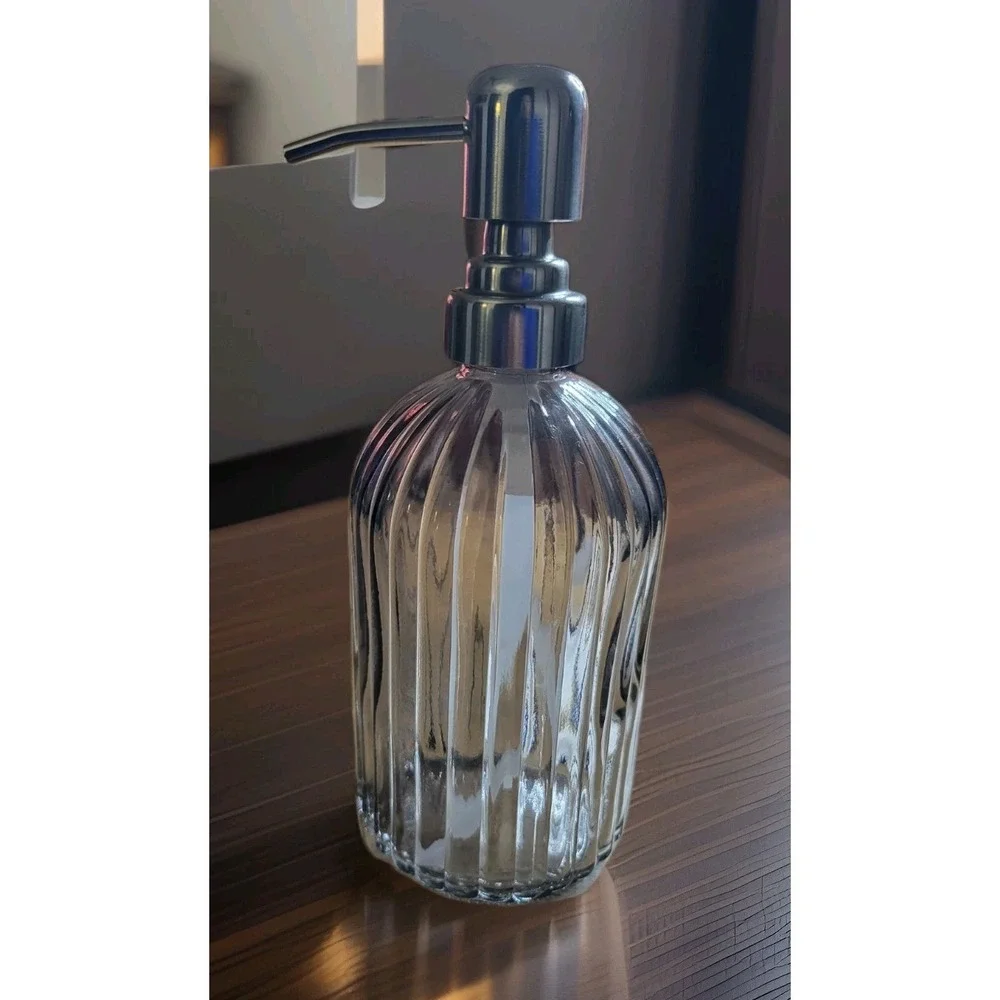 Glass Clear black Soap‎ Dispenser with silver tone plastic spout modern